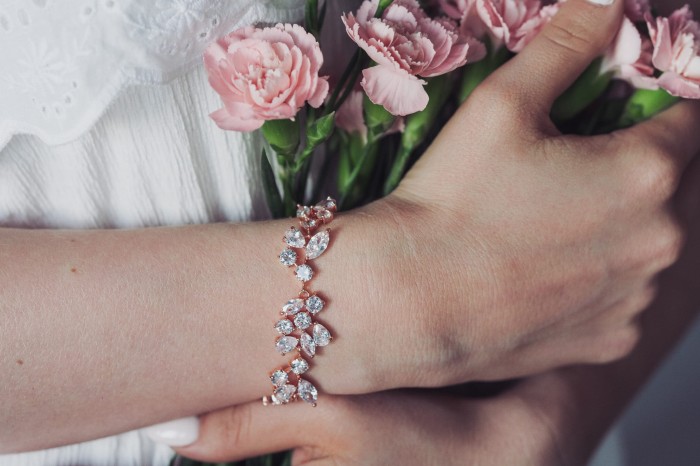 Bransoletka slubna rozowe zloto rose gold motyw roslinny