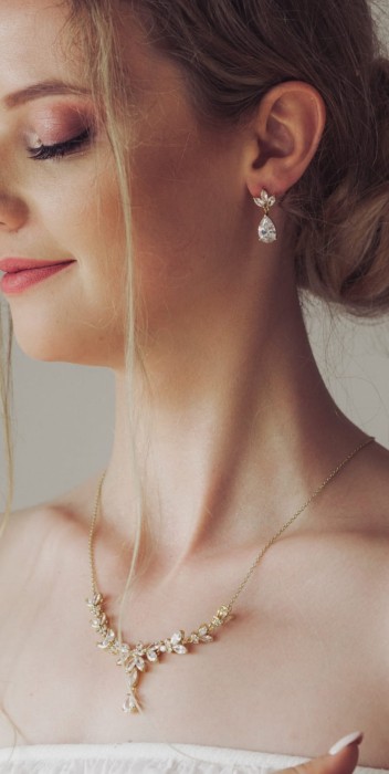 Złota biżuteria ślubna kolczyki naszyjnik cyrkonie