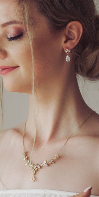 Złota biżuteria ślubna kolczyki naszyjnik cyrkonie