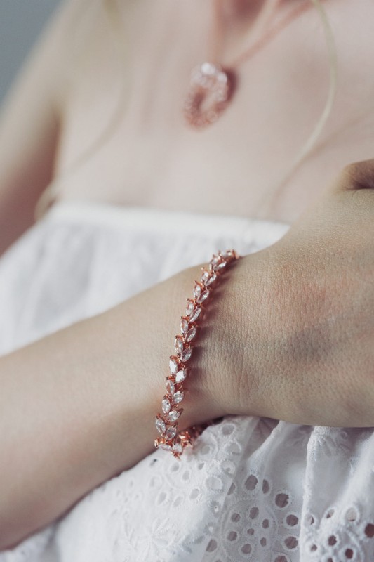 bransoletka slubna rozowe zloto rose gold motyw roslinny boho