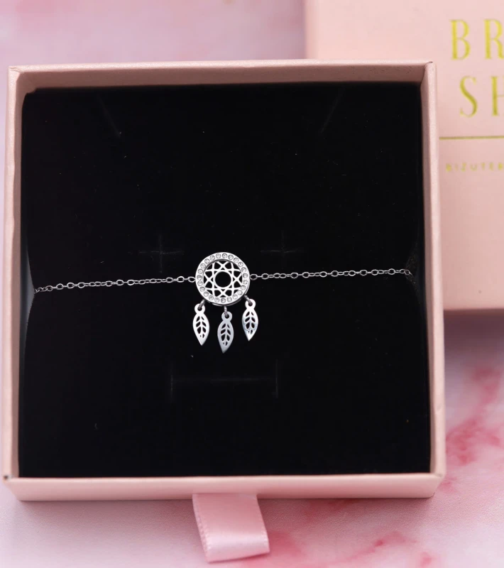 srebrna bransoletka ze stali lapacz snow cyrkonie.JPG