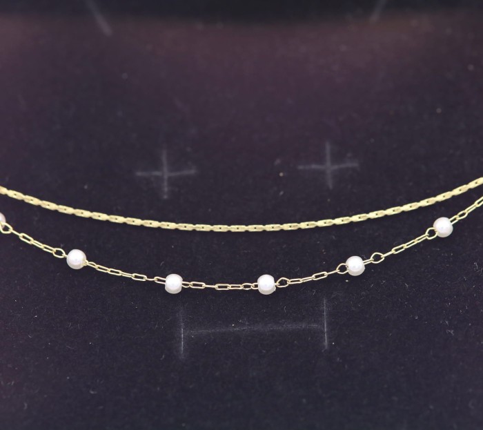 zlota podwojna bransoletka ze stali perly lancuszek.JPG