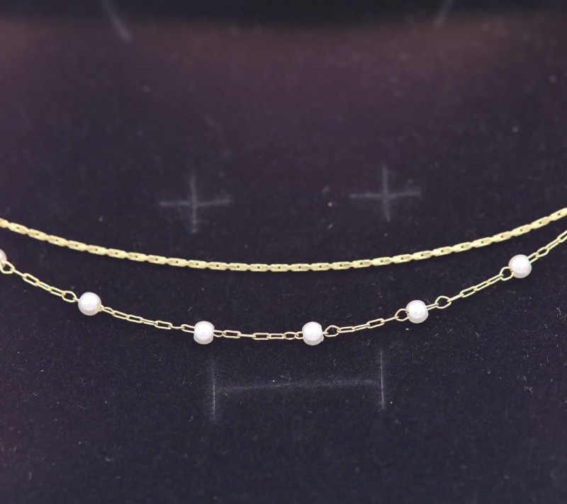 zlota podwojna bransoletka ze stali perly lancuszek.JPG