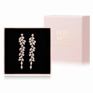 dlugie kolczyki slubne rozowe zloto motyw roslinny