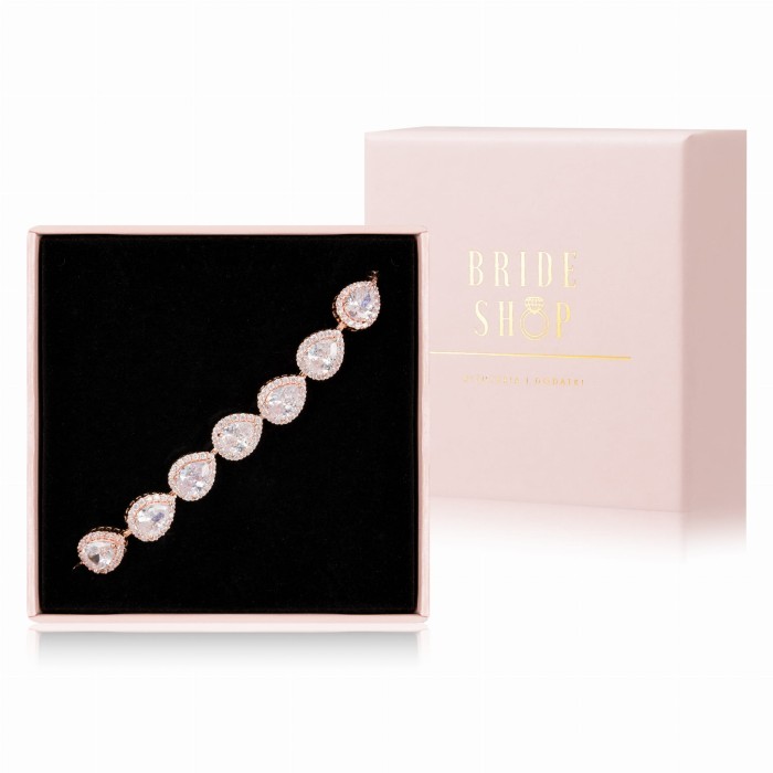 elegancka bransoletka slubna rozowe zloto glamour z cyrkoniami