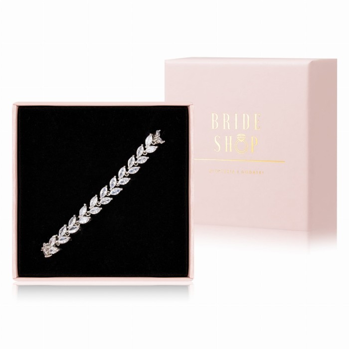 srebrna bransoletka slubna z listkami boho bransoletka motyw roslinny