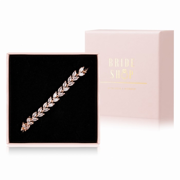 delikatna bransoletka slubna z listkami rozowe zloto bransoletka rose gold