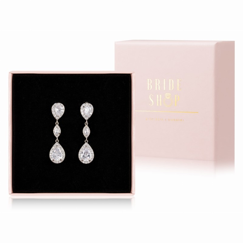 Eleganckie srebrne kolczyki slubne z cyrkoniami