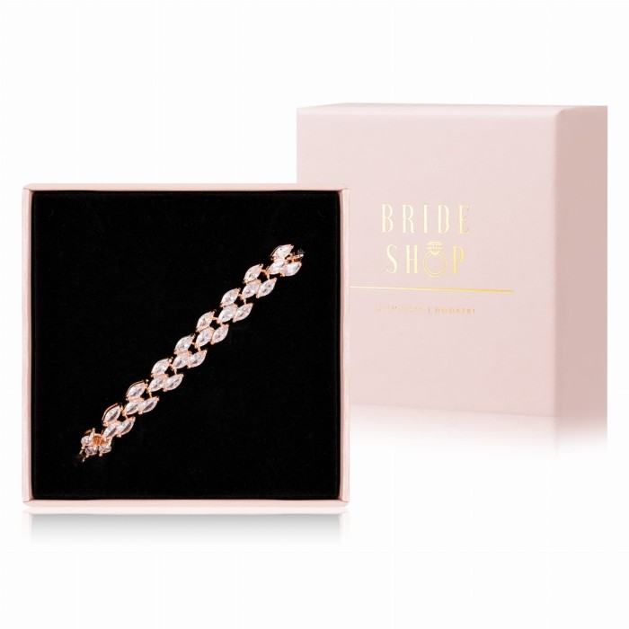 elegancka bransoletka slubna z cyrkoniami rozowe zloto