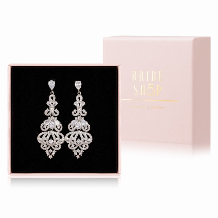 eleganckie srebrne kolczyki slubne z cyrkoniami