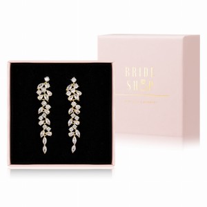 dlugie zlote kolczyki slubne motyw roslinny