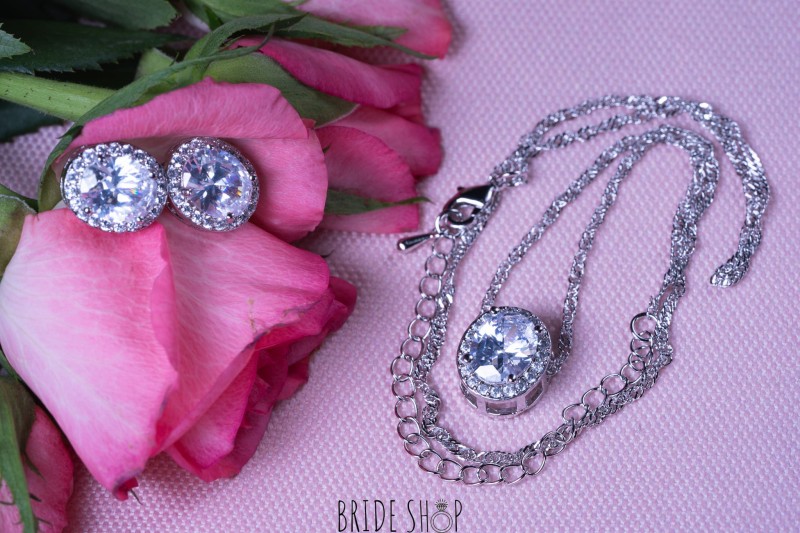 Komplet bizuterii slubnej wieczorowej srebrny