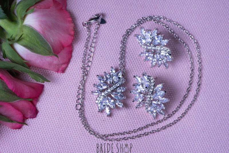 Komplet naszyjnik kolczyki srebrne slub