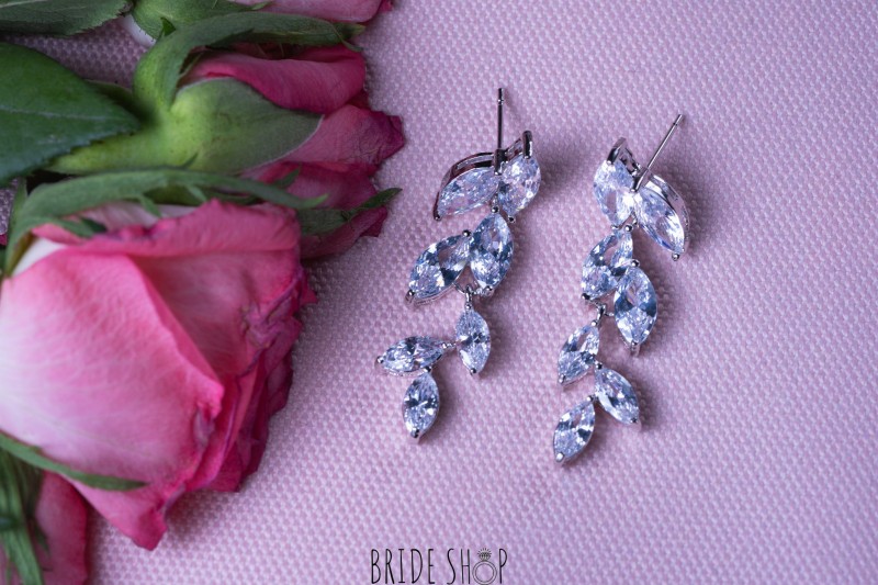 Kolczyki srebrne cyrkonie listki