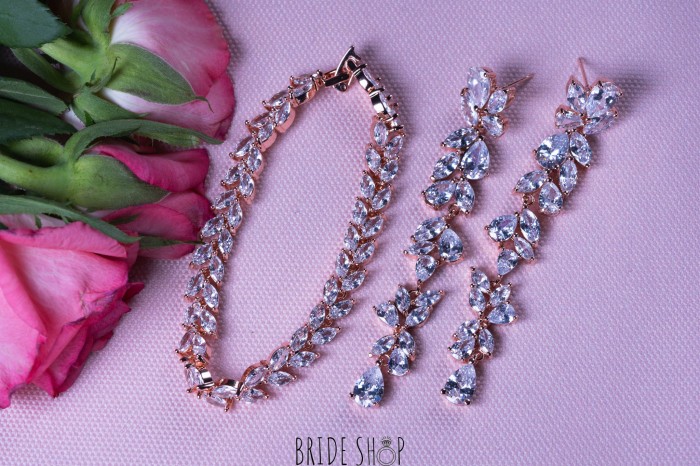 Kolczyki bransoletka rose gold cyrkonie