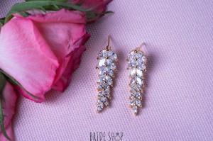 Kolczyki zlote listki cyrkonie